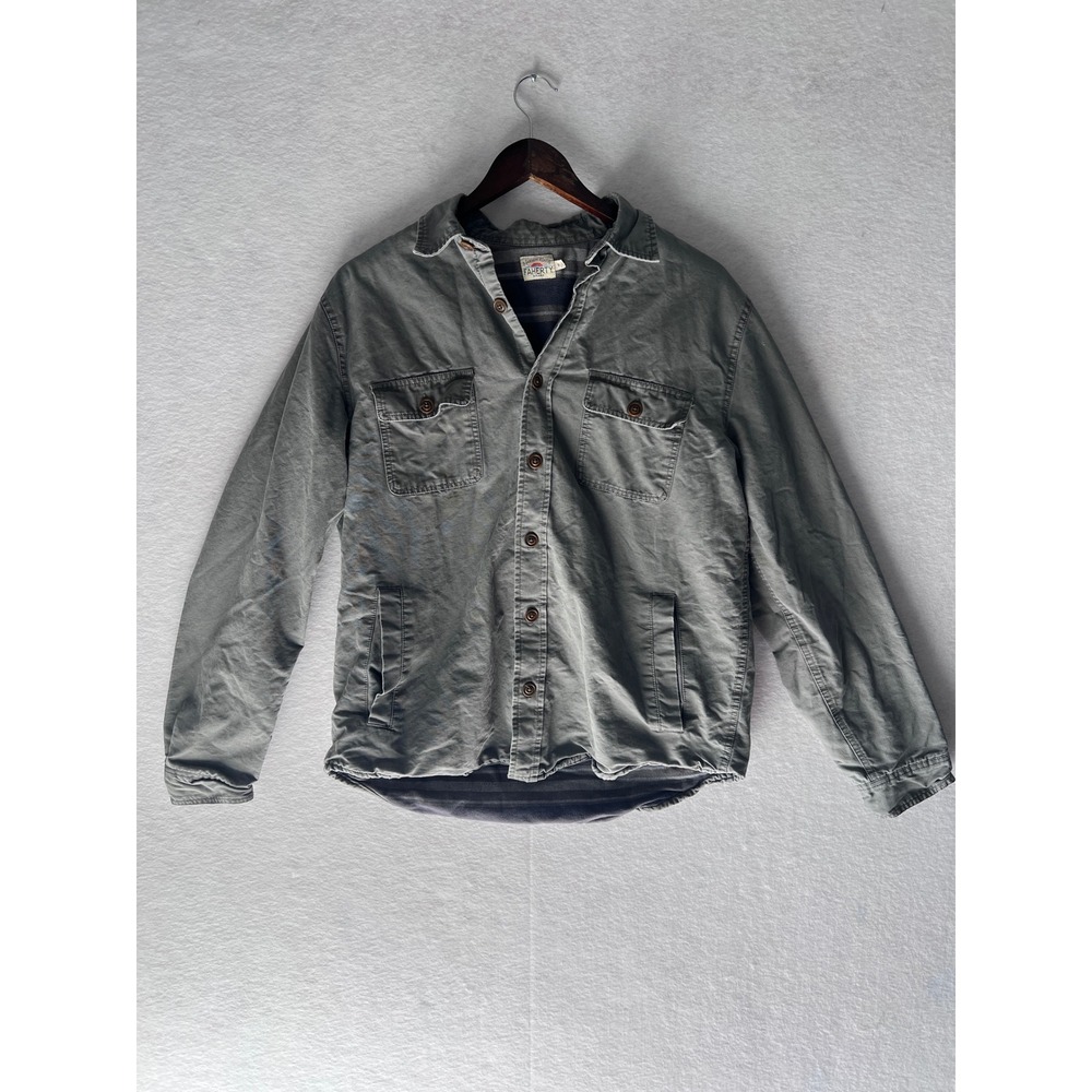 Faherty Brand Mens Flannel Lined Shirt Jacket Olive Green Cotton Size M 377